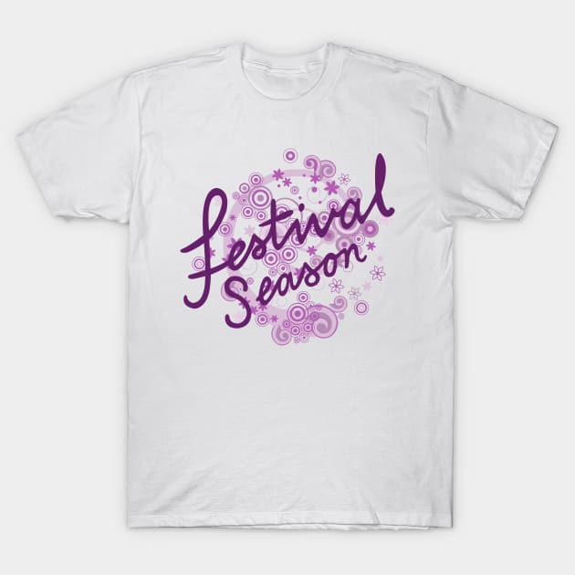 Festival Season Type Design Pinks & Purples T-Shirt by NataliePaskell